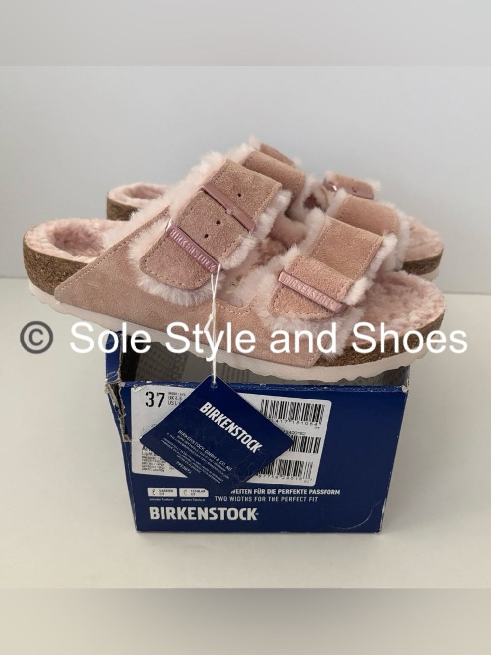 Birkenstock Arizona Shearling Sandals Rose Gold Pink EUR 37 New in Box